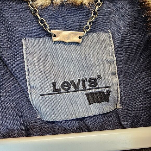 Vintage Y2K Levis Faux Fur Collar Field Jacket Size M Blue Patch Pocket Military - Picture 10 of 16